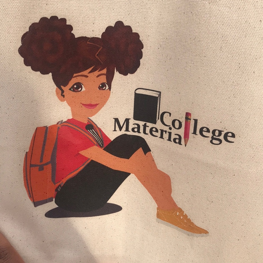 College Material Tote Bag cream color medium size